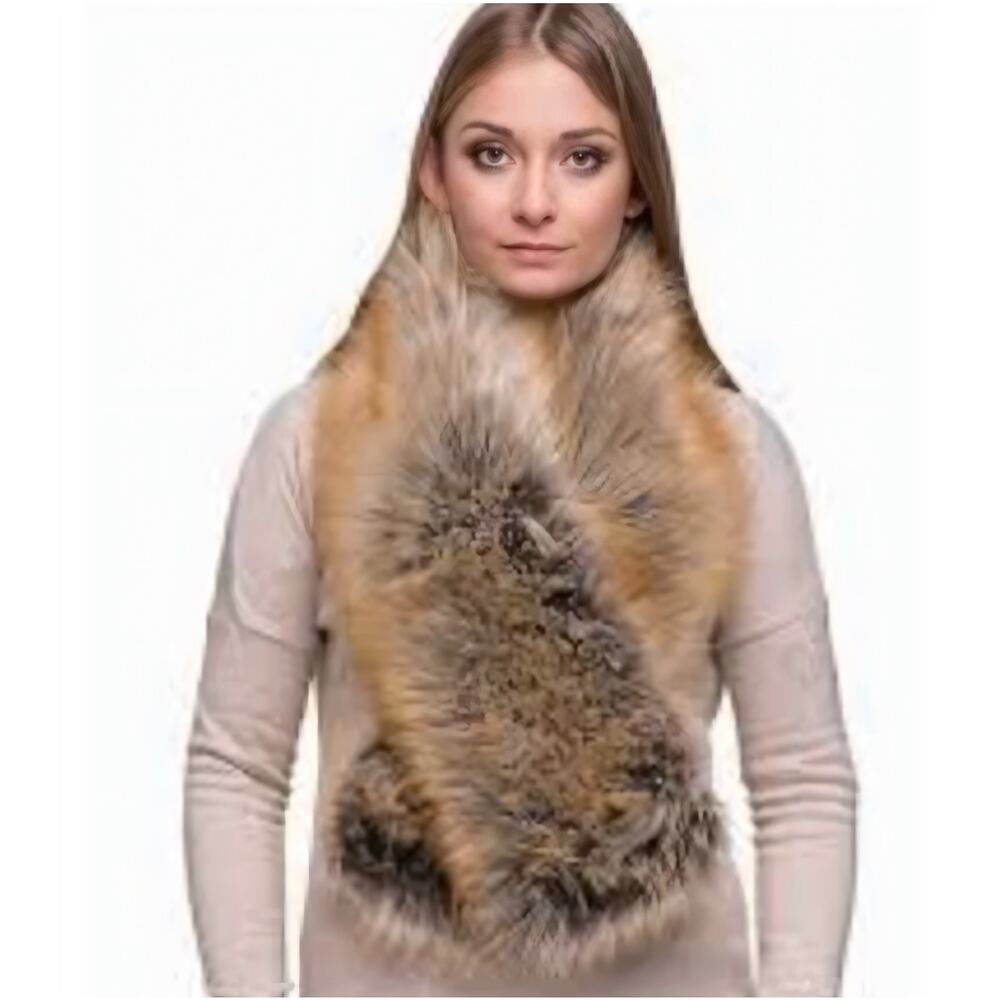 Coach Fur Scarf in Brown and Tan